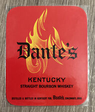 Dantes Kentucky Straight Bourbon Whiskey Bottle Label Vtg 1950s Cincinnati OH picture
