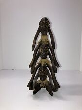 Native Tahitian Tribe Hand Carved Wooden Three-Person Art Statue Antique Dieties picture