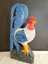 Vintage Hand Carved/Painted Wooden Rooster Chicken Statue Figurine 20.5” Tall picture