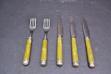 Set of 5 EME ITALIA Olive Marbled Green 18/10 Stainless Italy forks & Knives  picture