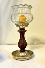 Vintage Dilly Wood-look And Metal Candleholder Glass Votive Cup~ USA picture