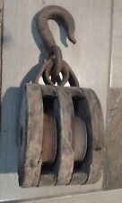 LARGE ANTIQUE double PULLEY hay loft WOOD,IRON 16