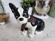 Vtg Cast Iron Boston Terrier Doorstop Book Ends With Plaid Bow READ picture