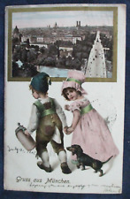 1905 Gruss aus Munich Germany Birdseye Children Beer Stein & Dog Postcard Cancel picture