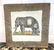 RARE Unique Resin Stone 3D Elephant Sculpture Plaque Framed Wall Hanging ~ 12.5