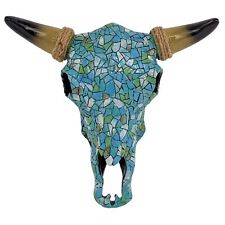 Southwest Mosaic Tribal Turquoise Steer Bull Skull Wall Hanging Decoration Gift picture