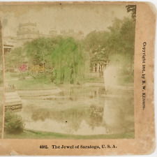 Saratoga Springs Park Tinted Stereoview c1891 New York Fountain Photo E961 picture