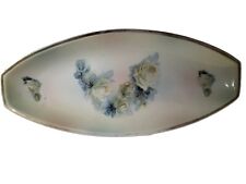 Antique Vintage Flow Blue Pink White Roses Three Crown China Germany Celery Dish picture