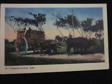 Postcard Havana Cuba Ox cart transporting Sugar Cane Transporte de cana Postcard picture