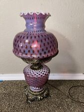 VINTAGE FENTON CRANBERRY OPALESCENT COIN DOT GONE WITH THE WIND LAMP ELECTRIC picture