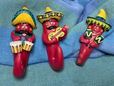Chili Pepper Mariachi Ceramic Wall Hooks  -  3 Mexican Chili  hangers 6” picture