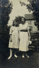 Two Women In Dress Standing In Yard By House B&W Photograph 2.5 x 4.25 picture