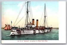 Postcard USS Detroit at Anchor in New York Bay, schooner/sailboat S130 picture