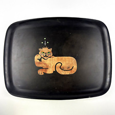 Vtg Couroc Of Monterey Lion Cat  Green Jewel Crown, Plate Tray, Wood Inlay MCM picture