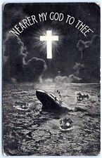 Postcard RMS Titanic Sinking Nearer My God To Thee Cross Lifeboats Bamforth B35 picture