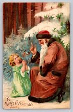 c1905 Fab Brown Robe Santa Claus Kneeling Praying Girl Christmas  P204 picture