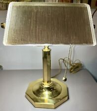 Vintage Brass Bankers Lamp With Ribbed Glass picture