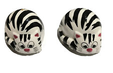 2 Vintage Black and White Striped Cats Salt & Pepper Shakers Set picture