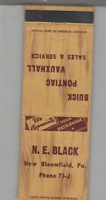 Matchbook Cover Buick Pontiac & Vauxhall Car Dealer N.E. Black New Bloomfield PA picture