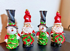 Set of 4 Vintage Ceramic World Santas and Snowmen Wreaths Trees Open picture