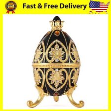 Bejeweled Black Faberge Egg Hinged Metal Enameled Crystal Trinket box Classic picture