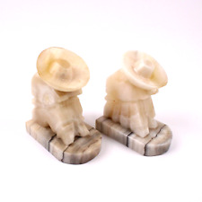 Vintage One Pair Marble Hand Carved & Polished Book Ends Mexican Men Siesta picture