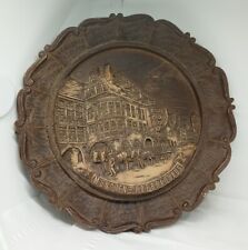 Vtg. Germany München Hofbräuhaus Carved Resin Wall Plate, Wood Look.1970-1980S picture