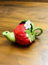 Vintage Khien Red Ceramic Strawberry Miniature Teapot with Lid Fruit Decor picture