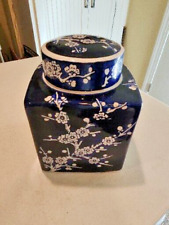 Mikasa Home Accents Cherry Blossom Square Lidded Porcelain Jar Asian Oriental  picture