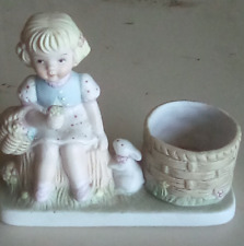Little girl on stump planter vintage ceramic picture