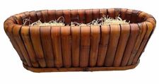 Vtg Large Mid Century MCM Italian Rattan Bamboo And Wood Basket Planter MINT picture