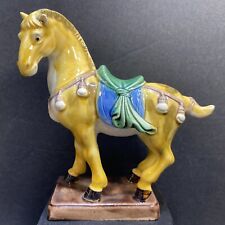 Vtg Chinese Tang Style Horse Porcelain Figurine Statue #131 Green Blue 6” picture