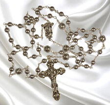 Handmade, Unbreakable Catholic Rosary, Silver Pearl, Wedding Rosary picture