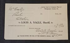 1910s Louis A Nagle, Sheriff Court of Common Please Receipt Montgomery Co, PA picture
