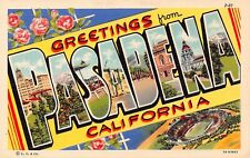 Pasadena California CA Greetings From Large Letter Linen P-67 7A-H3663 Postcard picture