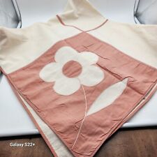 VINTAGE Handmade Floral Applique TABLECLOTH 46”x46” Peach Cream Grannycore  picture