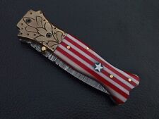 DAMASCUS STEEL CUSTOM MADE POCKET FOLDING KNIFE RESIN HANDLE W/SHEATH H253 picture