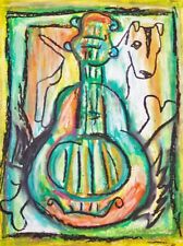 ACEO SMOOTH FOX TERRIER Guitar Dog Art Print 2.5 x 3.5 Signed by Artist KSams picture