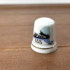Vintage New York State Outline Bridge Skyline Porcelain Thimble, Collectible picture