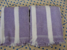 Classic Striped Purple White Super Soft Bath Body Towel Fringe Pair Set Vtg USA picture