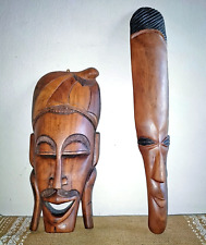 2 Vintage Hand Carved Wooden Tribal Masks picture