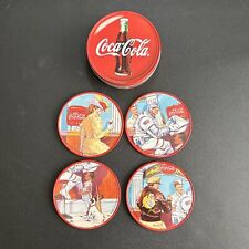 Vintage 1998-1999 Coca-Cola Nostalgic Themed Round 4 Coasters Set in Tin picture