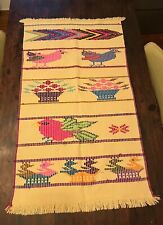 Vintage Guatemalan Hand Woven Embroidered Textile Art Bird Flower Wall Hanging picture