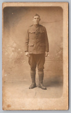 RPPC WWI Soldier Doughboy Studio Portrait Postcard picture