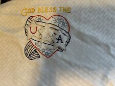 hand embroidered tablecloth GOD BLESS AMERICA 52”x70” picture