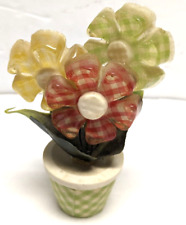 Vintage 1950's MCM Bouquet of Lucite Acrylic on Wire Gingham Flowers in Pot picture