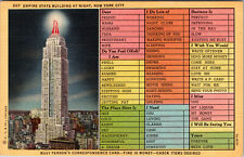 New York City NY Empire State Building Busy Persons Check List Linen Postcard  picture