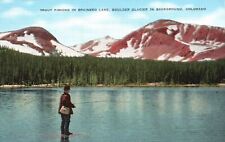 Postcard CO Brainerd Lake Trout Fishing Boulder Glacier Linen Vintage PC J6001 picture