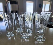6 Vintage Ribbed Optic Floral Etched Iced Tea Glasses / Water Goblets  picture