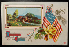 Vintage Victorian Postcard 1911 Patriotic Thanksgiving - American Flag picture
